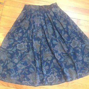 90s lined and pleated floral new wool skirt